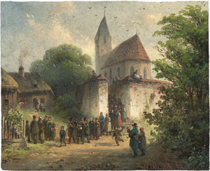 Lot 6645, Auction  107, Doll, Anton, Fröhlicher Hochzeitszug vor einer Dorfkirche