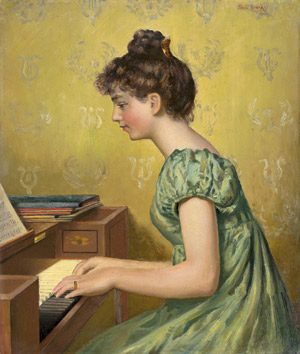 Los 6202 - Brack, Emil - Junge Frau im grünen Kleid am Piano  - 0 - thumb