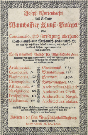 Lot 313, Auction  113, Furttenbach, Joseph, Mannhaffter Kunst-Spiegel