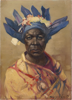 Lot 6785, Auction  122, Deutsch, Anfang 20. Jh. Mann vom Pataxó Stamm mit blauem Federkopfschmuck
