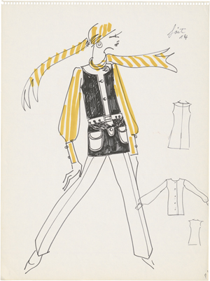 Lot 8214, Auction  123, Lagerfeld, Karl, Modezeichnung (Anzug Schwarz-Gelb)