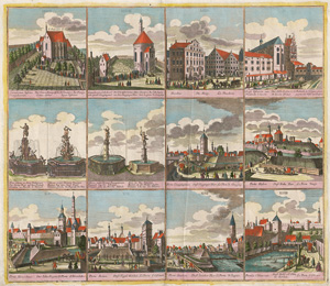 Los 193 - Seutter, Matthäus und Weyerman, Jacob Campo - Prospectus praecipuorum publicorum. Augsburg, Seutter, 1742. - Die vier großformatige Kupferstiche haben insgesamt siebenundvierzig Ansichten von Gebäuden und Plätzen in und um Augsburg - 0 - thumb