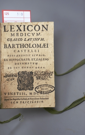 Los 310 - Castelli, Bartolomeo - Lexicon medicum Graeco Latinum. Venedig, B. Cestari und F. Bolzetta, 1662 - 2 - thumb