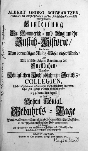 Los 462 - Balthasar, Augustin von - Historische Nachricht. Greifswald, J. Löffler, 1733-1740. - Frühe Auflage - 0 - thumb