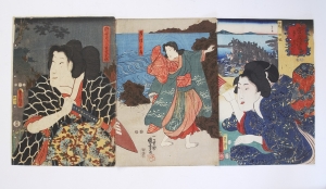 Los 518 - Bijin-ga und Kuniyoshi, Utagawa - 3 Ukiyo-e Farbholzschnitte. Edo (Tokio) um 1853. - 1 - thumb