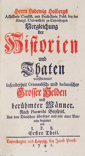 Los 1620 - Holberg, Ludvig - Vergleichung der Historien und Thaten verschiedener Helden. Kopenhagen und Leipzig, J. Preuß, 1741. - Erste deutsche Ausgabe der Biographiensammlung - 0 - thumb
