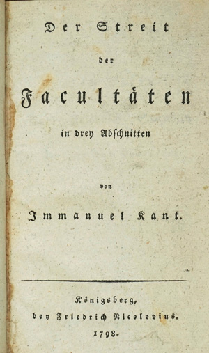 Los 1778 - Kant, Immanuel - Der Streit der Facultäten in drey Abschnitten. Königsberg, F. Nicolovius, 1798 - 0 - thumb