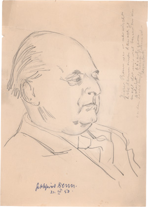 Los 2002 - Benn, Gottfried - Signierte Bleistift-Porträtzeichnung. 1950 + Beigaben - 0 - thumb