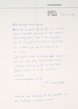 Los 2031 - Kempowski, Walter - Brief an eine Archiv-Spenderin. 1993 - 0 - thumb