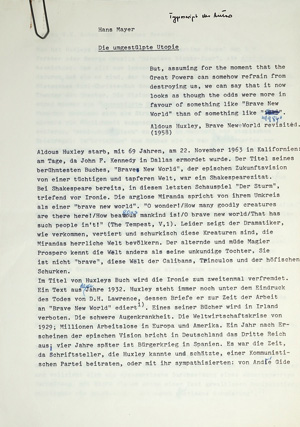 Los 2037 - Mayer, Hans - Typoskript mit Korrekturen. (Wohl um 1975) - 0 - thumb