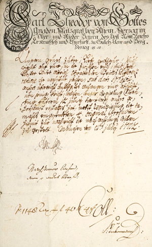 Lot 2084, Auction  125, Bayern.- Karl Theodor, Kurfürst von Bayern, Brief zum Thema Kloster Niederalteich