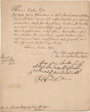Lot 2096, Auction  125, Friedrich Wilhelm I., König von Preußen, Brief an seinen Sohn, Kronprinz Friedrich