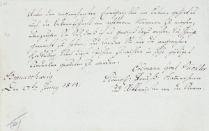Lot 2112, Auction  125, Pückler, Erdmann August Graf, Stammbuchblatt aus Braunschweig. 1814 