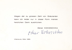 Lot 2140, Auction  125, Kokoschka, Oskar, Karte. 1966 + Beilage