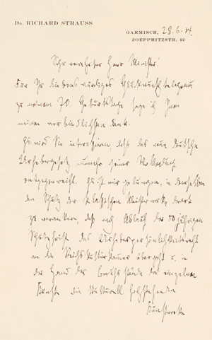 Lot 2187, Auction  125, Strauss, Richard, Brief an einen Minister. 1934