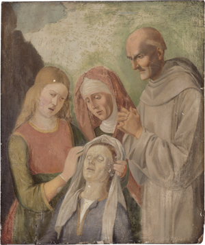 Los 6006 - Deutsch - 1. Hälfte 16. Jh. Maria unter dem Kreuz mit den hll. Johannes, Maria Magdalena und Bernardinus von Siena - 0 - thumb