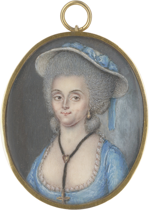 Los 6358 - Französisch - um 1780. Miniatur Portrait einer jungen Frau mit Hut und Kreuzanhänger - 0 - thumb