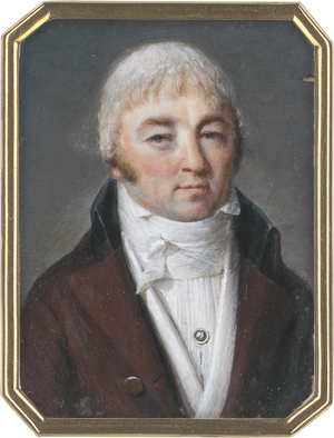 Los 6371 - Französisch - um 1800. Miniatur Portrait eines Mannes mit auberginebrauner Jacke mit schwarzem Kragen  - 0 - thumb