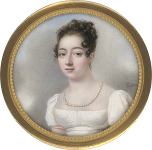 Los 6375 - Pinchon, Jean-Antoine - Miniatur Portrait einer jungen Frau mit Perlenkette,  in weißem Empirekleid - 0 - thumb