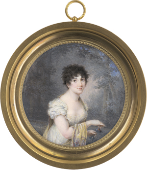 Los 6376 - Sambat, Jean-Baptiste - Miniatur Portrait einer jungen Frau mit Blume in den Händen  - 0 - thumb