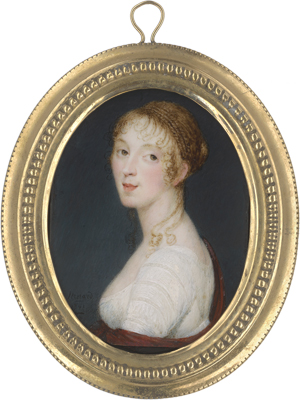 Los 6380 - Hénard, Charles - Miniatur Portrait einer jungen Frau in weißem Kleid mit rostrotem Schal - 0 - thumb