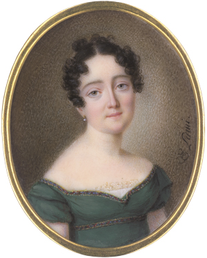 Los 6382 - Lami, G. E. - Miniatur Portrait einer schwarzhaarigen jungen Frau in grünem Kleid - 0 - thumb