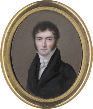 Los 6386 - Lami, G. E. - Miniatur Portrait eines schwarzhaarigen jungen Mannes in nachtblauer Jacke - 0 - thumb