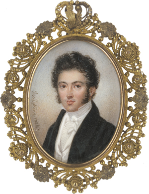 Los 6390 - Ternier geb. Toulza, Joséphine - Miniatur Portrait eines jungen Mannes mit schwarzem Lockenhaar und Backenbart  - 0 - thumb