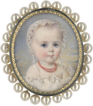 Los 6391 - Französisch - um 1830/1840. Miniatur Portrait eines Kindes mit Korallenkette um den Hals - 0 - thumb