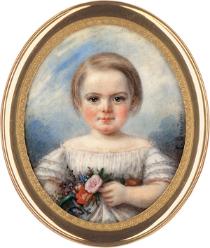 Los 6392 - Beudon, E. - Miniatur Portrait eines blonden Kindes mit Blumen in der linken Hand - 0 - thumb