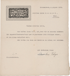 Los 6573 - Modesalon Schwestern Flöge - Kündigungsschreiben mit Unterschrift - 0 - thumb