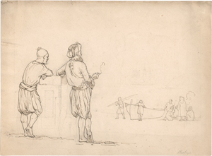 Los 6841 - Dänisch - 1844. Zwei Orientalen mit Fes und Turban, die Ankunft eines Fischerbootes am Strand von Tanger in Marokko verfolgend. - 0 - thumb