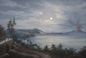 Los 6852 - Italienisch - 19. Jh. Vollmond über dem Golf von Pozzuoli mit Blick auf Neapel und den brennenden Vesuv - 0 - thumb