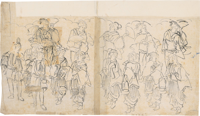 Lot 606, Auction  125, Ukiyo-e hanga no shitagaki, 4 originale Entwürfe für japanische Ukiyo-e Holzschnitte. Japan 19. Jhdt 