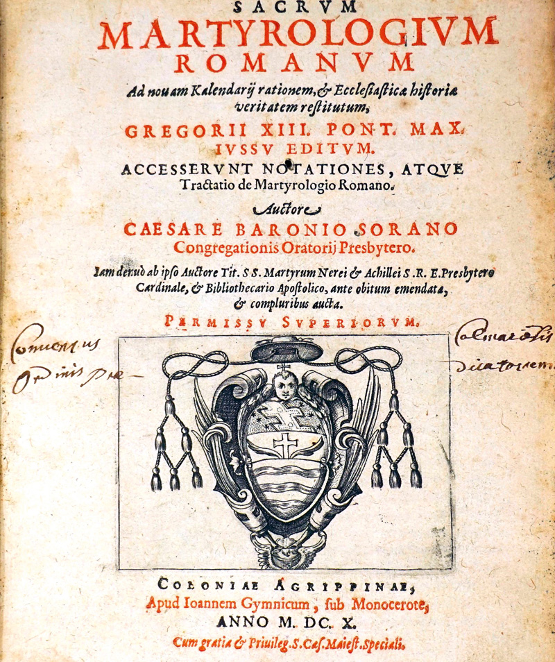 Lot 811, Auction  125, Baronio, Cesare, Sacrum Martyrologium Romanum. Köln, Johannes Gymnich, 1610