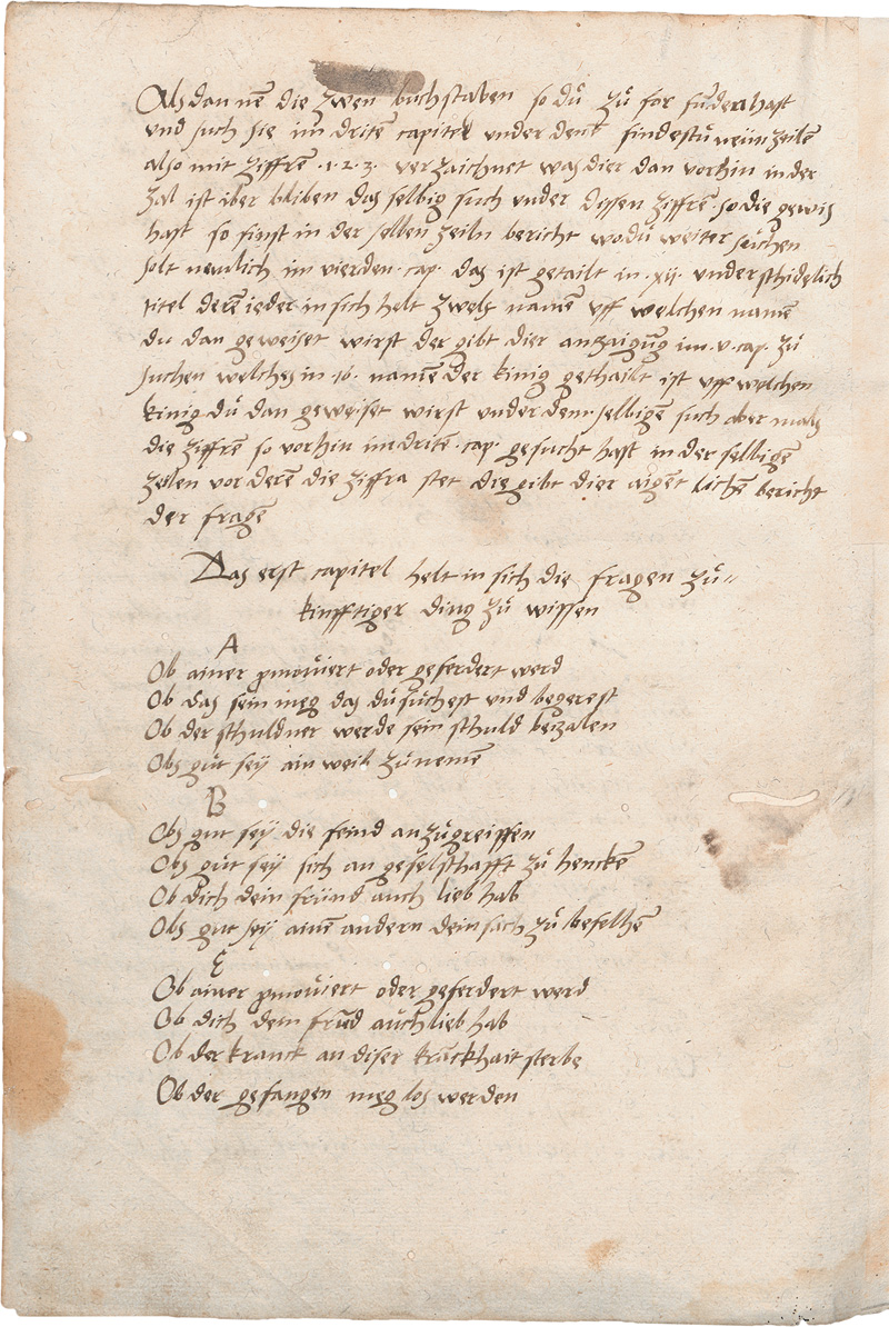 Lot 1033, Auction  125, Geomantia, Eyn kunst des warsagens. Deutsche Handschrift auf Papier. Süddeutschland, frühe Mitte des 16. Jahrhundert