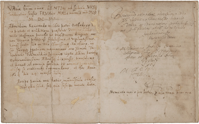 Lot 1043, Auction  125, Frumaldus, Valentinus, Deutsche und lateinische Handschrift auf Papier. Böhmen 1604