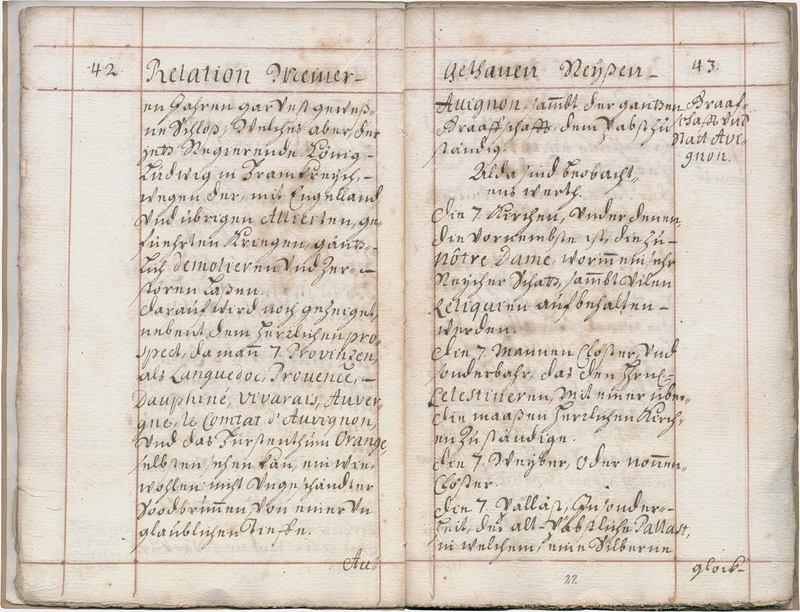 Lot 1059, Auction  125, Relation Meiner gethanen Reißen, Reisebeschreibung im Barock durch Frankreich. Deutsche Handschrift auf Papier. Deutschland um 1700. Zwei Fragmente derselben Handschrift