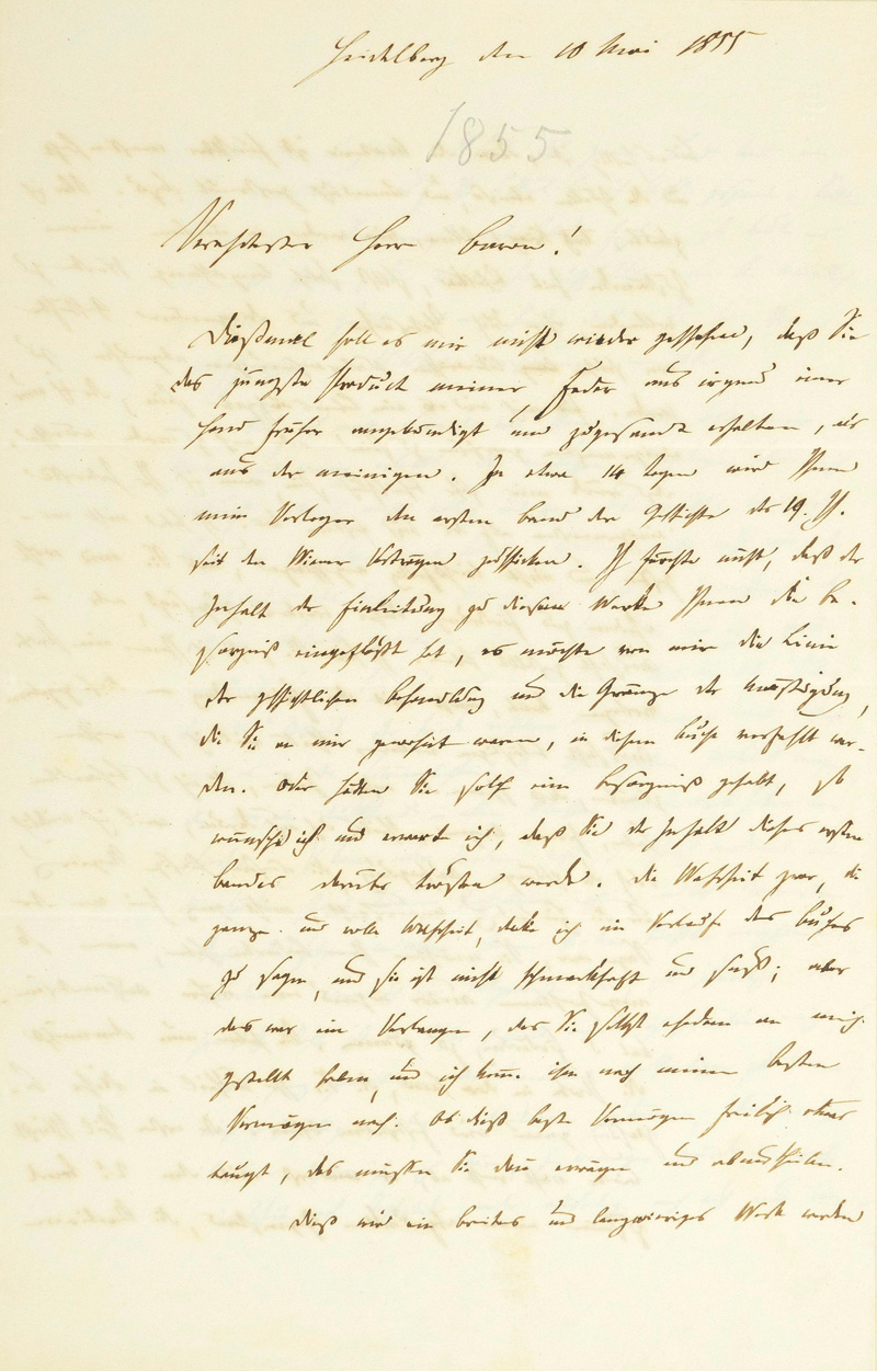 Lot 2014, Auction  125, Gervinus, Georg Gottfried, Brief an Christian Freiherrn von Stockmar. 1855