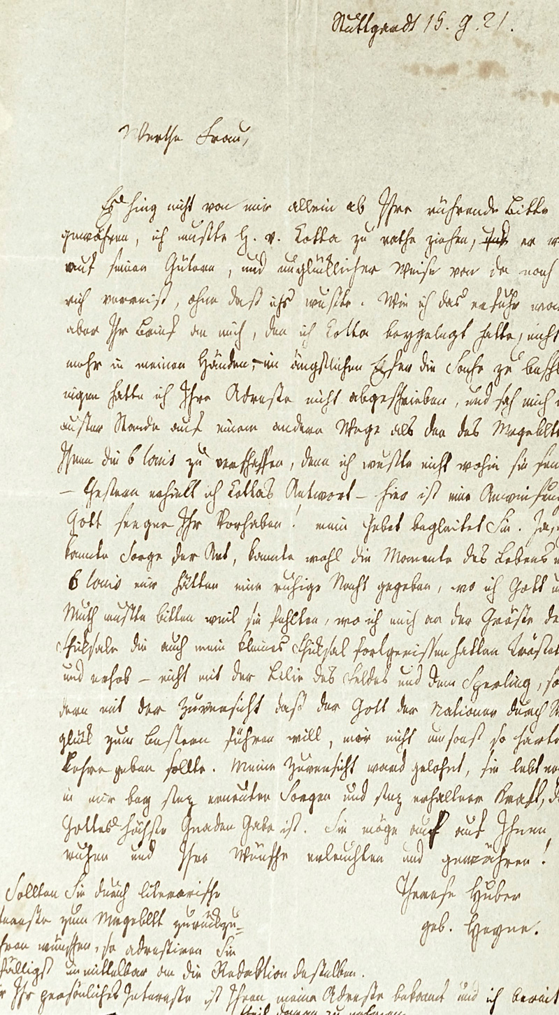 Lot 2028, Auction  125, Huber, Therese, Brief an Elise Bürger. 1821