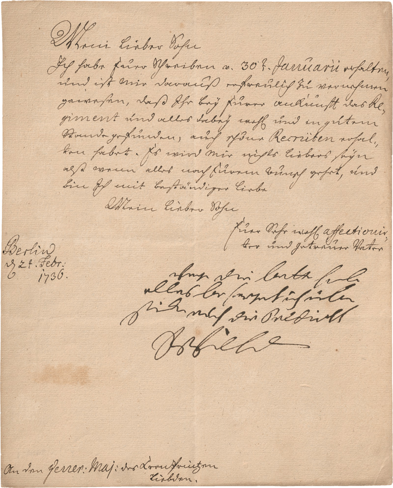 Lot 2096, Auction  125, Friedrich Wilhelm I., König von Preußen, Brief an seinen Sohn, Kronprinz Friedrich