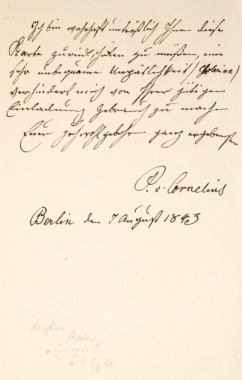 Lot 2126, Auction  125, Cornelius, Peter von, Brief (Billet) wegen einer Einladung. 1843