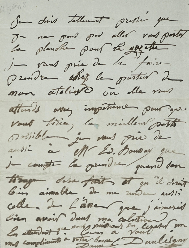 Lot 2127, Auction  125, Daubigny, Charles-François, Brief über eine Abbildung. Ca. 1860