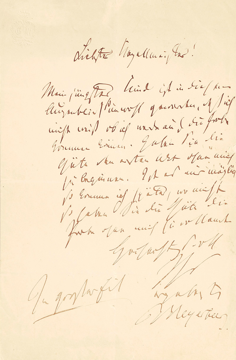 Lot 2171, Auction  125, Meyerbeer, Giacomo, Brief an einen Kapellmeister