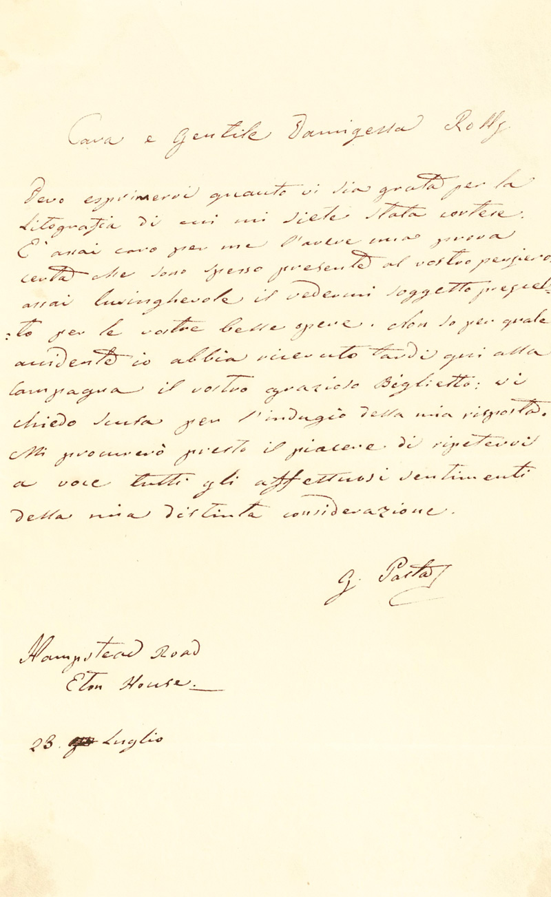 Lot 2174, Auction  125, Pasta, Giuditta, Brief aus London. Ca. 1830