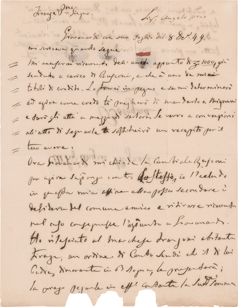 Lot 2179, Auction  125, Rossini, Gioacchino, Brief an Angelo Mignani. 1850