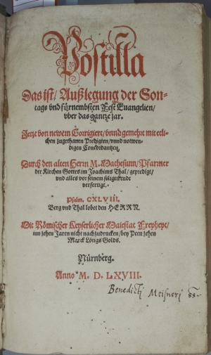 Los 1164 - Mathesius, Johannes - Postilla. Das ist Außlegung der Sontags und fürnembsten Fest Evangelien uber das gantze jar - 2 - thumb
