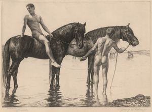 Lot 5437, Auction  126, Jahn, Georg, "Pferdeschwemme" (Zwei Reiter am Ufer)