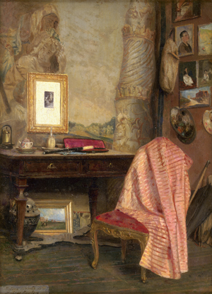 Lot 6143, Auction  126, Santoro, Rubens, "Primo dipinto": Schreibtisch im Atelier eines Künstlers