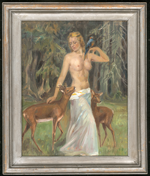 Los 6223 - Unger, Hans - Weiblicher Halbakt mit Rotwild und Papagei - 1 - thumb